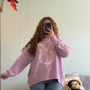 Vince Camuto Lilac Floral Bunny Cotton Sweater XL